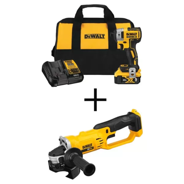 DEWALT 20-Volt MAX XR Cordless Brushless 3-Speed 1/4 in. Impact Driver with (1) 20-Volt 5.0Ah Battery & 4-1/2 in. Grinder