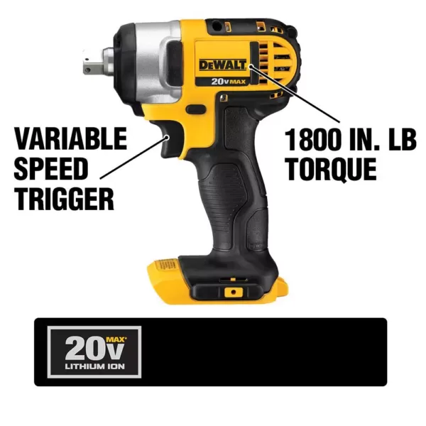 DEWALT 20-Volt MAX Cordless 1/2 in. Impact Wrench Kit with Detent Pin, (2) 20-Volt 4.0Ah Batteries & 1/4 in. Impact Driver