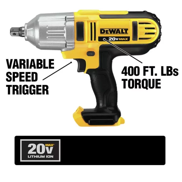 DEWALT 20-Volt MAX Cordless 1/2 in. High Torque Impact Wrench with Detent Pin & (1) 20-Volt 5.0Ah Battery