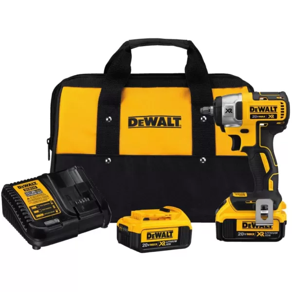 DEWALT 20-Volt MAX XR Cordless Brushless 3/8 in. Compact Impact Wrench with (2) 20-Volt 4.0Ah Batteries & Charger