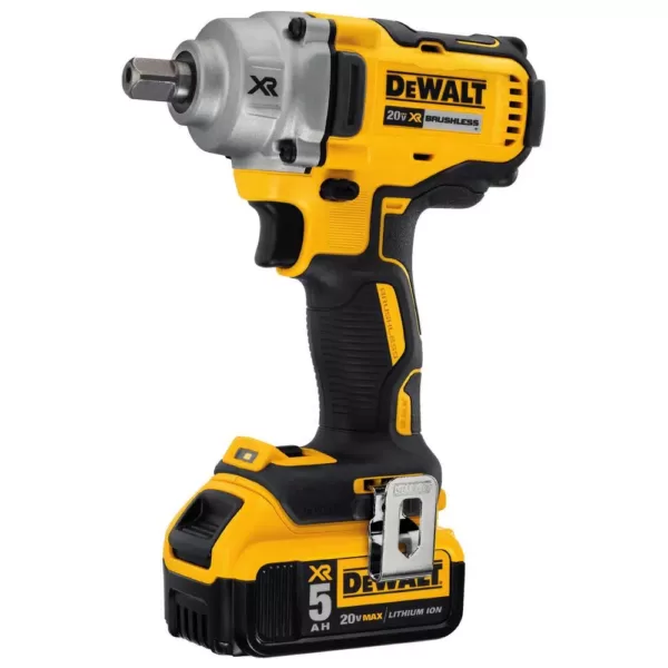 DEWALT 20-Volt MAX XR Cordless Brushless 1/2 in. Mid-Range Impact Wrench with Detent Pin Anvil, (2) 20-Volt 5.0Ah Batteries