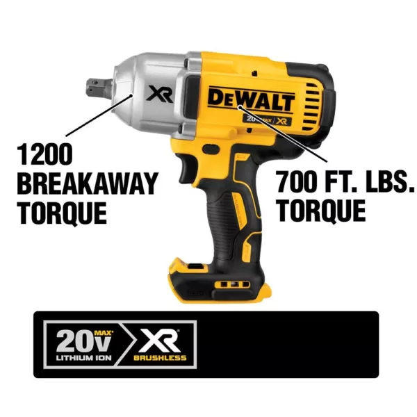 DEWALT 20-Volt MAX XR Cordless Brushless 1/2 in. High Torque Impact Wrench with Detent Pin Anvil, (1) 20-Volt 5.0Ah Battery