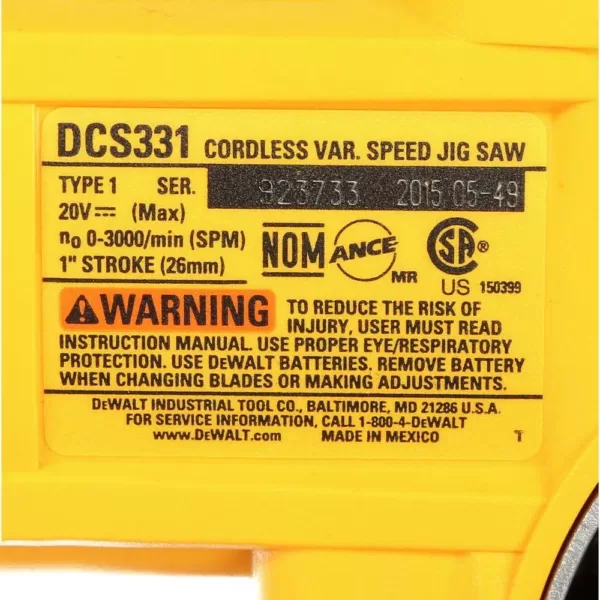 DEWALT 20-Volt MAX Lithium-Ion Cordless Jig Saw (Tool-Only) with 20-Volt MAX Compact Lithium-Ion 3.0 Ah Battery Pack