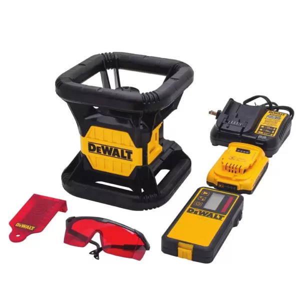 DEWALT 20-Volt MAX Lithium-Ion 150 ft. Red Self-Leveling Rotary Laser Level with Detector, Battery 2Ah, Charger, & TSTAK Case