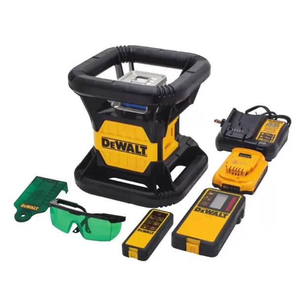 DEWALT 20-Volt MAX Lithium-Ion 250 ft. Green Self-Leveling Rotary Laser Level with (3) Batteries 2Ah, Charger, & TSTAK Case