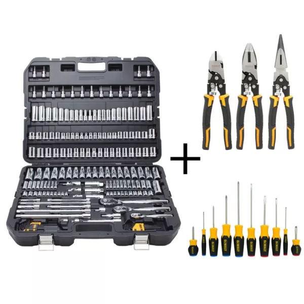 DEWALT Chrome Vanadium Mechanics Tool Set (192-Piece) with Plier Set (3-Piece) and Screwdriver Set (10-Piece)