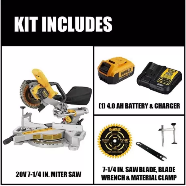 DEWALT 20-Volt MAX Cordless 7-1/4 in. Sliding Miter Saw with (1) 20-Volt Battery 4.0Ah