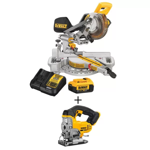 DEWALT 20-Volt MAX Cordless 7-1/4 in. Sliding Miter Saw with (1) 20-Volt Battery 4.0Ah & Cordless Jigsaw