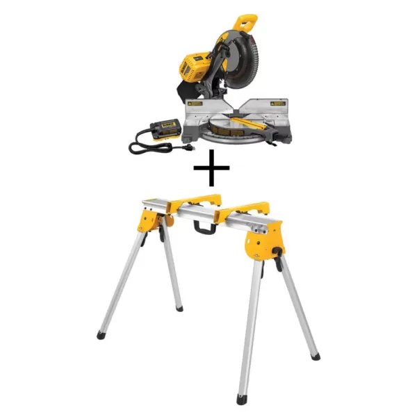 DEWALT FLEXVOLT 120-Volt MAX Cordless Brushless 12 in. Miter Saw with AC Adapter & Heavy Duty Work Stand