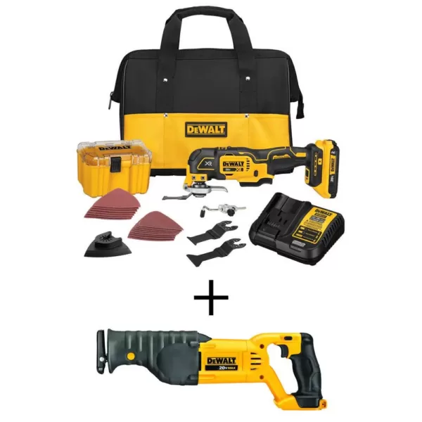 DEWALT 20-Volt MAX XR Cordless Brushless 3-Speed Oscillating Multi-Tool with (1) 20-Volt 2.0Ah Battery & Reciprocating Saw