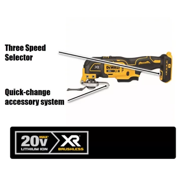 DEWALT 20-Volt MAX XR Cordless Brushless 3-Speed Oscillating Multi-Tool with (1) 20-Volt 2.0Ah Battery & 5 in. Sander