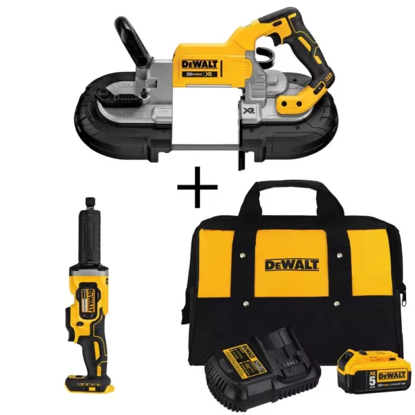 DEWALT 20-Volt MAX XR Cordless Brushless Deep Cut Band Saw with 1-1/2 in. Die Grinder & (1) 20-Volt Battery 5.0Ah & Charger