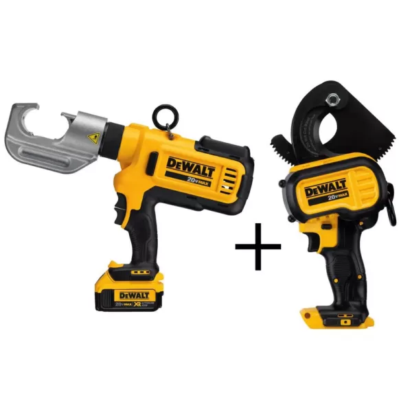 DEWALT 20-Volt MAX Cordless Died Cable Crimping Tool with (2) 20-Volt 4.0Ah Batteries, Charger, Case & Cable Cutting Tool