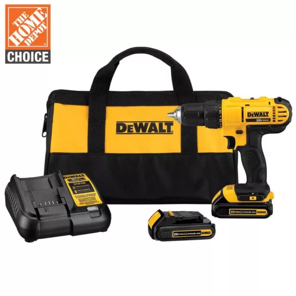 DEWALT 20-Volt MAX Cordless 1/2 in. Drill/Driver, (2) 20-Volt 1.3Ah Batteries, Charger & Bag