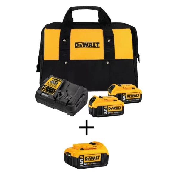 DEWALT 20-Volt MAX XR Premium Lithium-Ion 5.0Ah Battery Pack (3-Pack), Charger & Kit Bag