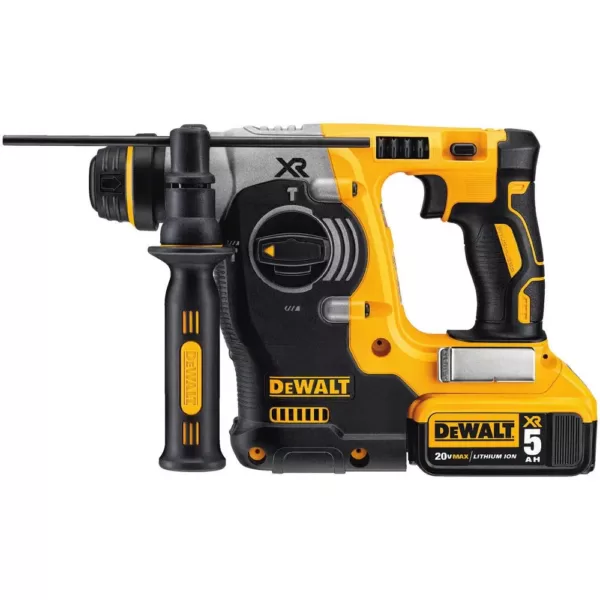 DEWALT 20-Volt MAX XR Brushless 1 in. SDS Plus L-Shape Rotary Hammer, (2) 20-Volt 5.0Ah Batteries & 1/2 in. Impact Wrench