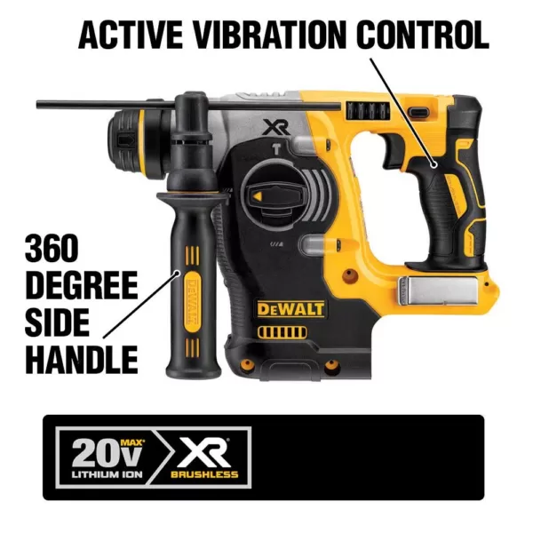 DEWALT 20-Volt MAX XR 1 in. SDS Plus L-Shape Rotary Hammer w/ Extractor, (2) 20-Volt 5.0Ah Batteries & 1/4 in. Impact Driver