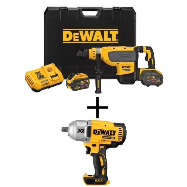 DEWALT FLEXVOLT 60-Volt MAX Brushless 1-7/8 in. SDS MAX Rotary Hammer, (2) FLEXVOLT 9.0Ah Batteries & 1/2 in. Impact Wrench