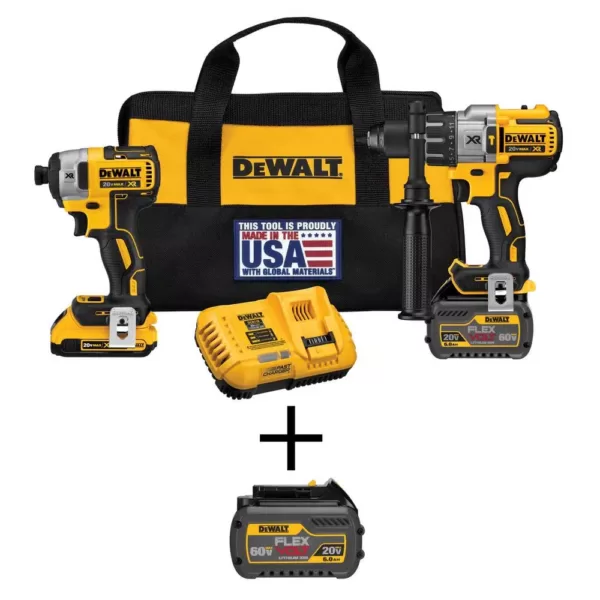 DEWALT 20-Volt MAX Cordless Brushless Combo Kit (2-Tool) with (2) FLEXVOLT 6.0Ah Batteries, (1) 20-Volt 2.0 Battery & Charger