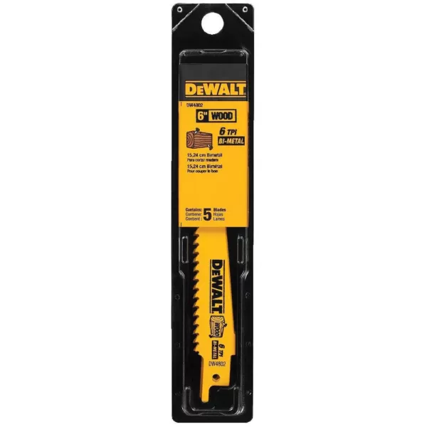 DEWALT 6 in. 6 Teeth per in. Taper Back Bi-Metal Reciprocating Saw Blade (5-Pack)