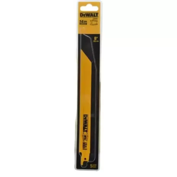 DEWALT 8 in. 14 Teeth per in. Straight Back Bi-Metal Reciprocating Saw Blade (5-Pack)