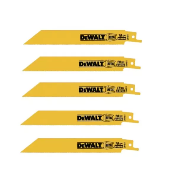 DEWALT 6 in. 18 Teeth per in. Straight Back Bi-Metal Reciprocating Saw Blade (5-Pack)