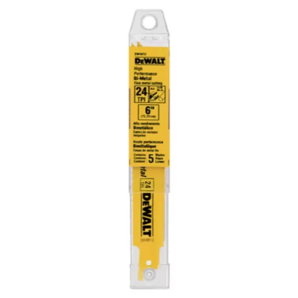 DEWALT 6 in. 24 Teeth per in. Straight Back Bi-Metal Reciprocating Saw Blade (5-Pack)