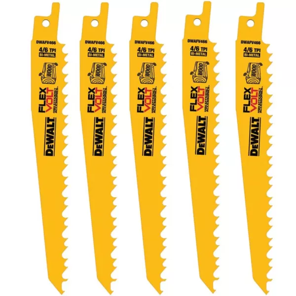 DEWALT FLEXVOLT 6 in. 6 Teeth per in. Bi-Metal Reciprocating Saw Blade Set (5-Pack)