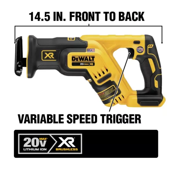 DEWALT 20-Volt MAX XR Cordless Brushless Compact Reciprocating Saw with (2) 20-Volt Batteries 5.0Ah & Charger