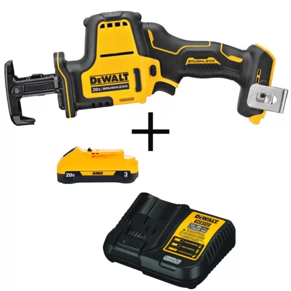 DEWALT ATOMIC 20-Volt MAX Cordless Brushless Compact Reciprocating Saw with (1) 3.0Ah Battery & Charger