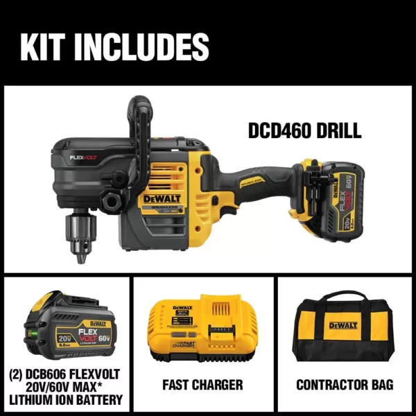 DEWALT FLEXVOLT 60-Volt MAX Cordless Brushless 1/2 in. Stud & Joist Drill with E-Clutch & (2) FLEXVOLT 6.0Ah Batteries