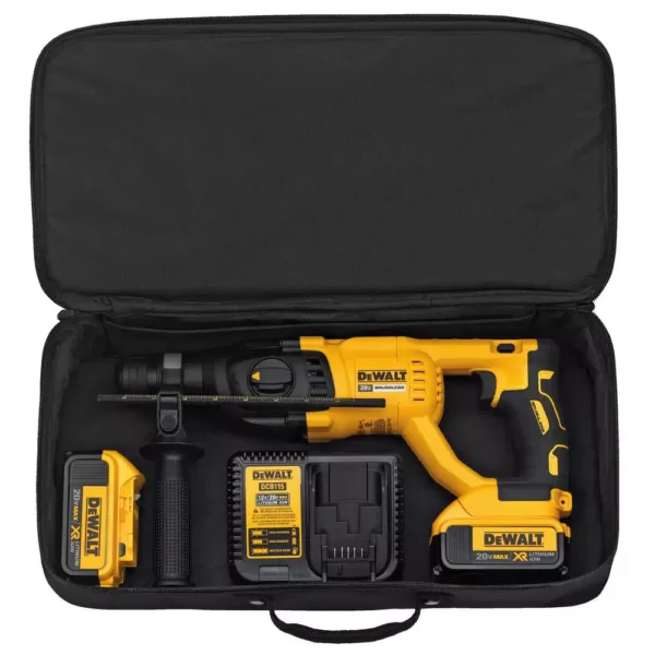 DEWALT 20-Volt MAX Cordless Brushless 1 in. SDS Plus D-Handle Concrete & Masonry Rotary Hammer & (2) 20-Volt 4.0Ah Batteries