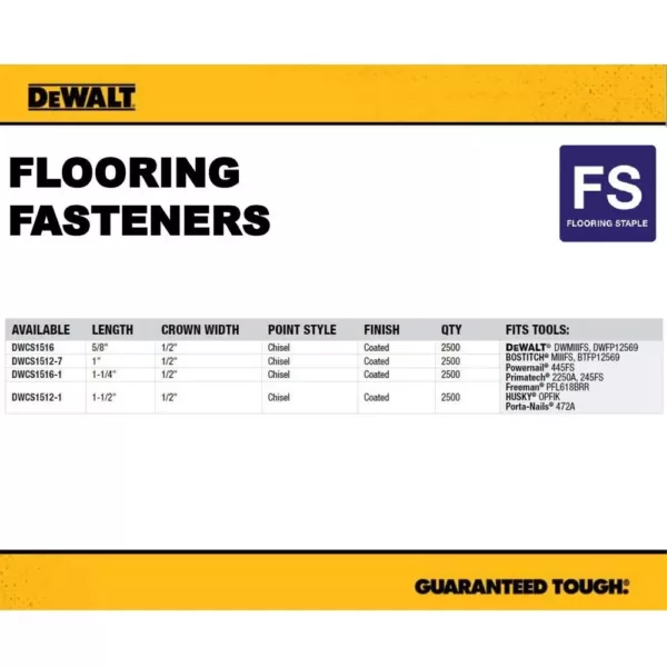 DEWALT 2 in. Leg x 1/2 in. Crown 15-1/2-Gauge Coated Steel Hardwood Flooring Staple (7,728 per Box)