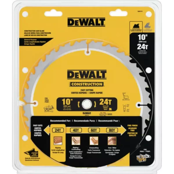 DEWALT Construction 10 in. 24-Teeth Thin Kerf Table Saw Blade (2-Pack)