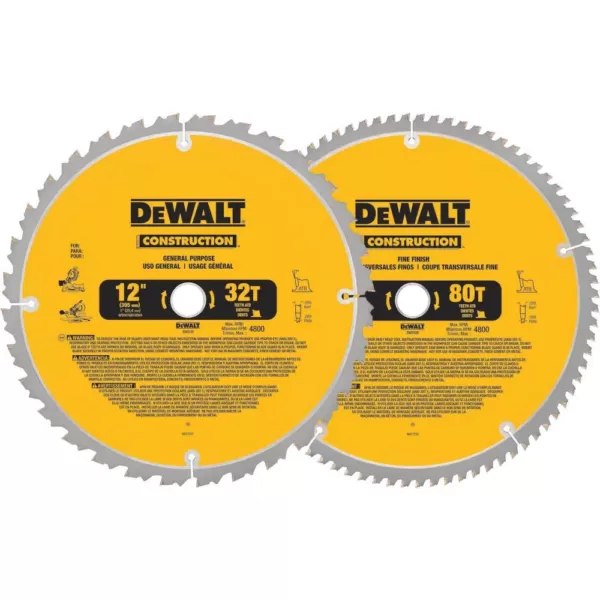 DEWALT 12 in. Miter Saw Blade 32-Teeth and 80-Teeth (2-Pack)