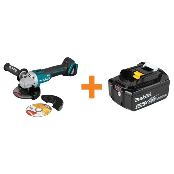 Makita 18-Volt LXT Brushless 4-1/2 in./5 in. Cut-Off/Angle Grinder with Electric Brake, BONUS 18-Volt LXT 5.0 Ah Battery