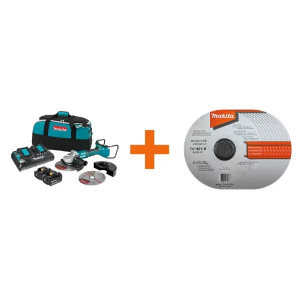 Makita 18V X2 LXT (36V) Brushless 9 in. Paddle Switch Cut-Off/Angle Grinder Kit, 5.0Ah with bonus Grinding Wheel, 10/pk