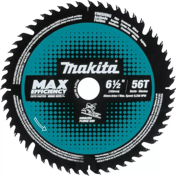 Makita 6-1/2 in. 56-Teeth Carbide Tipped Cordless Plunge Saw Blade for Wood/MDF/Laminate