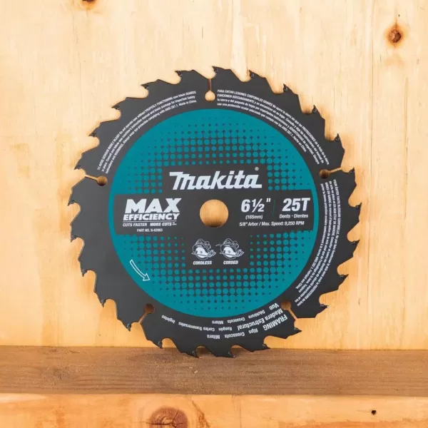 Makita 6-1/2 in. 25T Carbide-Tipped Max Efficiency Ultra-Thin Kerf Circular Saw Blade, Framing