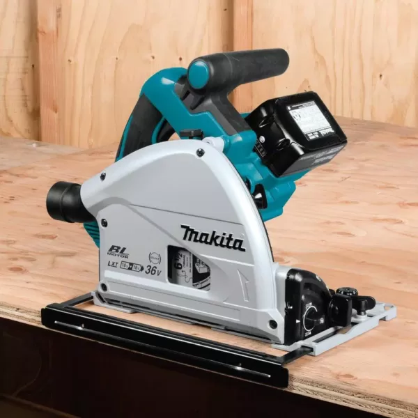 Makita 18-Volt X2 LXT Lithium-Ion (36V) Brushless 6-1/2 in. Plunge Circular Saw Kit 5.0Ah with bonus 39 in. Metal Guide Rail