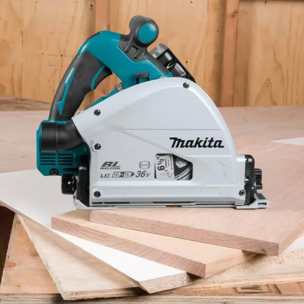 Makita 18-Volt X2 LXT Lithium-Ion (36V) Brushless 6-1/2 in. Plunge Circular Saw Kit 5.0Ah with bonus 39 in. Metal Guide Rail