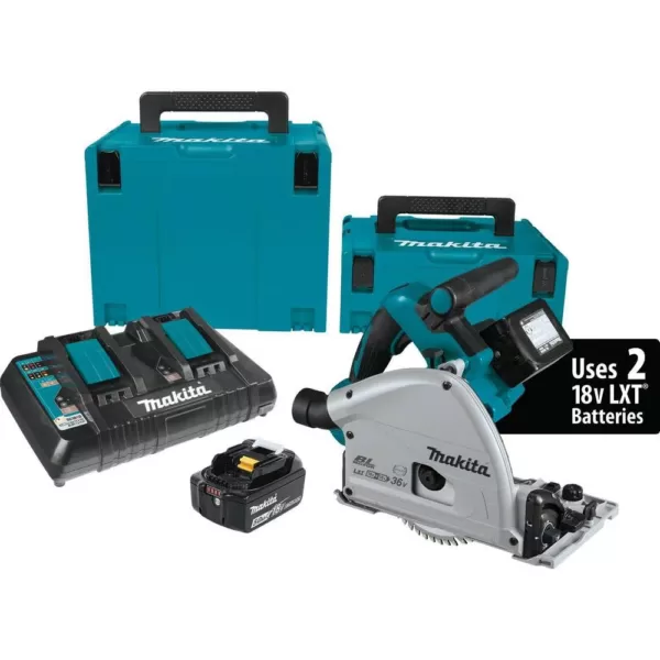 Makita 18-Volt X2 LXT Lithium-Ion (36V) Brushless 6-1/2 in. Plunge Circular Saw Kit 5.0Ah with bonus 39 in. Metal Guide Rail