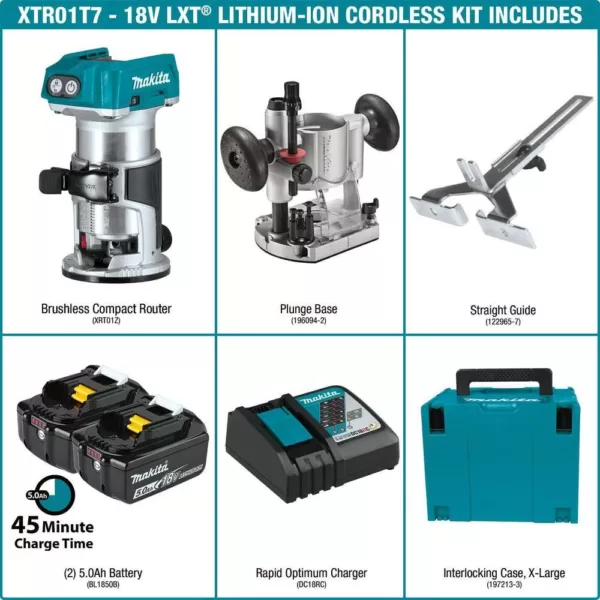 Makita 5.0 Ah 18-Volt LXT Lithium-Ion Brushless Cordless Compact Router Kit