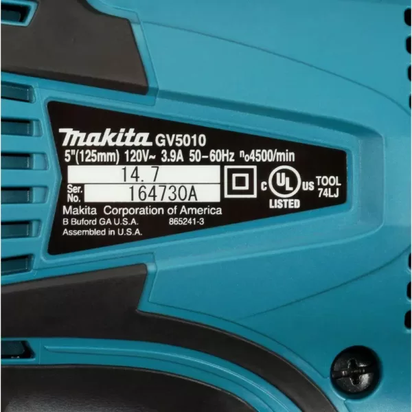 Makita 4.2 Amp 5 in. Corded Lightweight Compact Disc Sander with Disc, Pad, and Side Handle