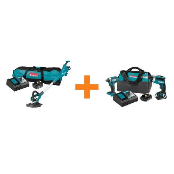 Makita 18V LXT Brushless Cordless 9 in. Drywall Sander Kit 5.0Ah with bonus 18V 2.0Ah LXT Compact Combo Kit (2-Piece)