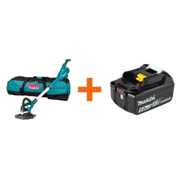 Makita 18-Volt LXT Lithium-Ion Brushless Cordless 9 in. Drywall Sander, AWS Capable with bonus 18-Volt LXT Battery Pack 5.0Ah