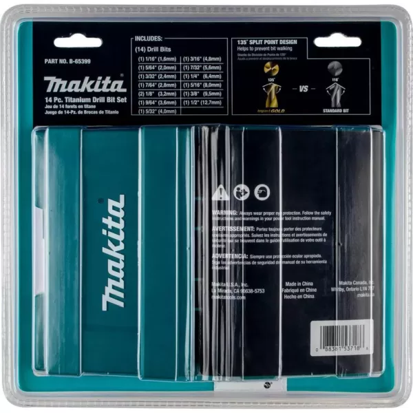 Makita Impact 1/4 in. Hex Shank Gold Titanium Drill Bit Set (14-Piece)