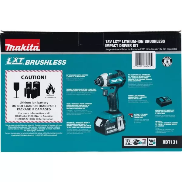 Makita 18-Volt LXT Lithium-Ion Brushless Cordless Impact Driver Kit with (1) Battery 3.0Ah