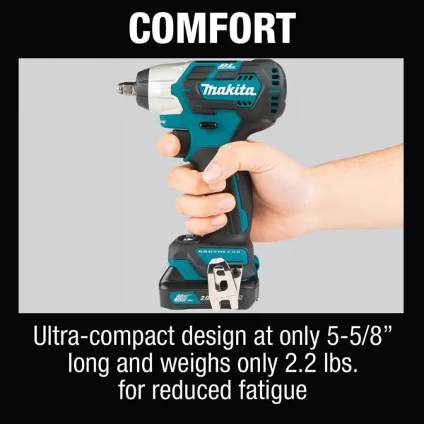 Makita 12-Volt MAX CXT Lithium-Ion Brushless Cordless 3/8 in. sq. Drive Impact Wrench Kit (2.0 Ah)