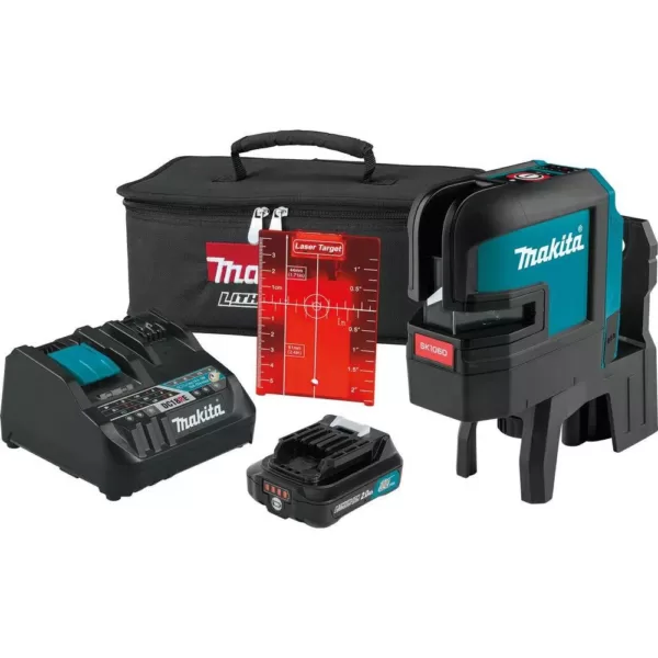 Makita 12-Volt MAX CXT Self-Leveling Cross-Line/4-Point Red Beam Laser Kit (2.0 Ah)